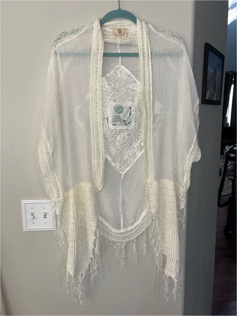 Muche et Muchette Cream Boho Lace Fringe Kimono Cardigan One Size